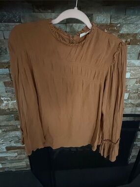 Millibon Rust Ruffle Neck Long Sleeve Blouse
